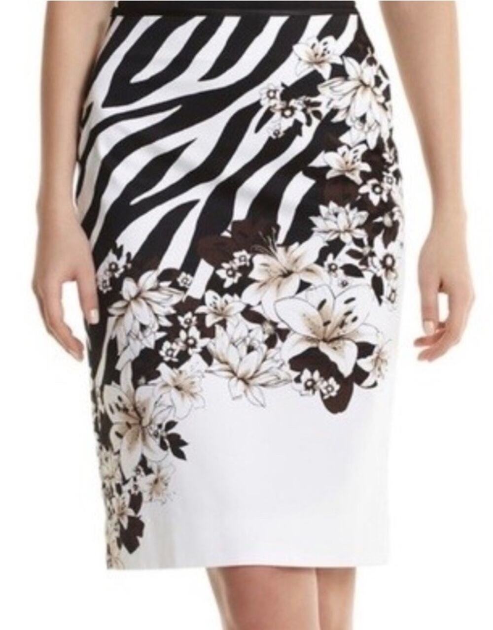 White House Black Market Floral Zebra Print Pencil Skirt Women's Size 4 Lined